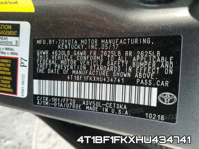 4T1BF1FKXHU434741 фото 2