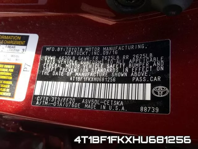 4T1BF1FKXHU681256 фото 2
