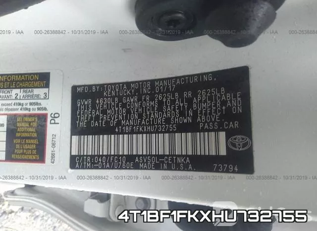 4T1BF1FKXHU732755 фото 10