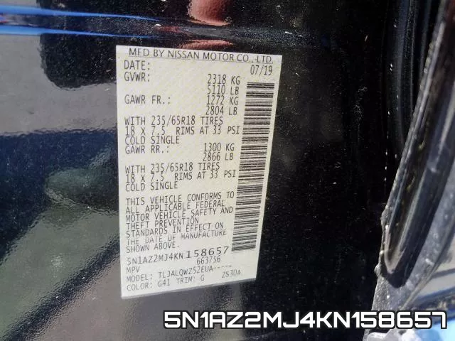 5N1AZ2MJ4KN158657 фото 2