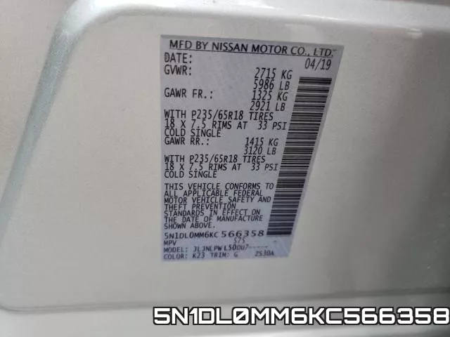 5N1DL0MM6KC566358 фото 2