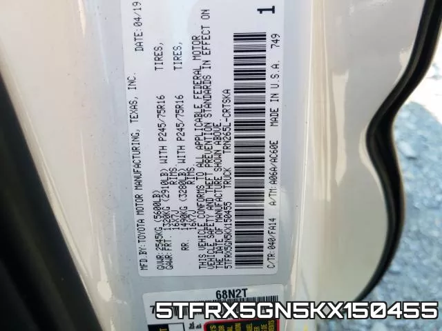 5TFRX5GN5KX150455 фото 2