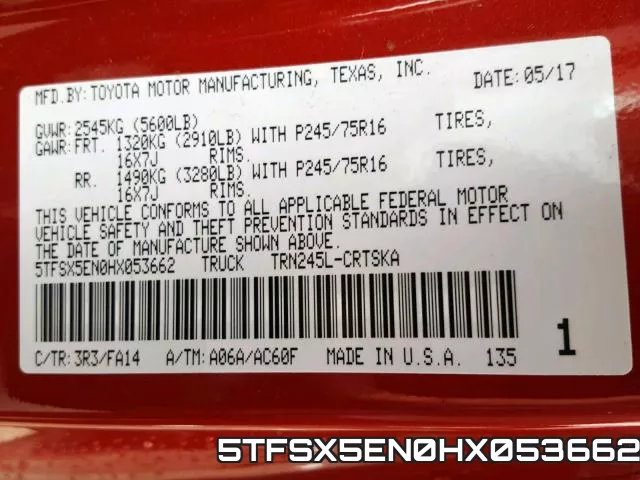5TFSX5EN0HX053662 фото 2