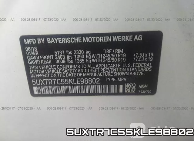 5UXTR7C55KLE98802 фото 10