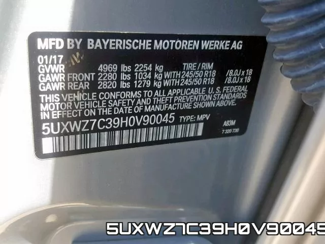 5UXWZ7C39H0V90045 фото 2