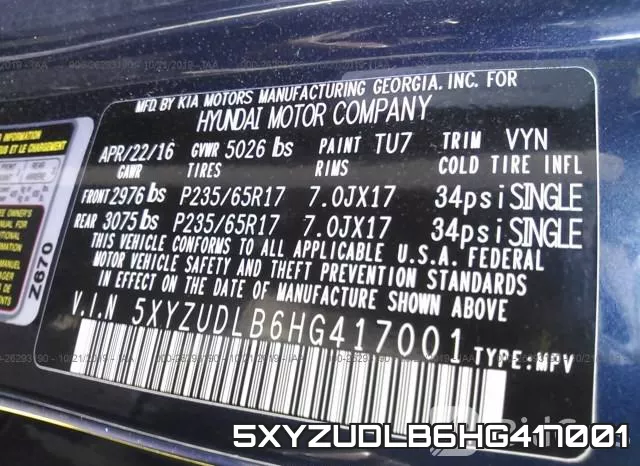 5XYZUDLB6HG417001 фото 10