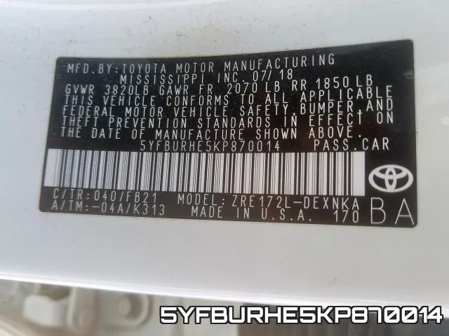 5YFBURHE5KP870014 фото 2