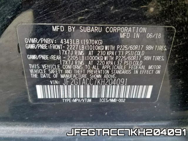 JF2GTACC7KH204091 фото 2
