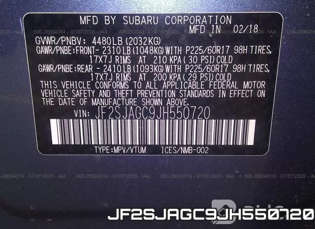 JF2SJAGC9JH550720 фото 9