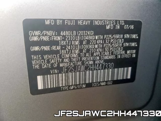 JF2SJAWC2HH447330 фото 2