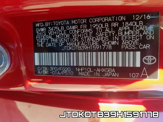 JTDKDTB39H1591778 фото 2