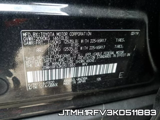 JTMH1RFV3KD511883 фото 2