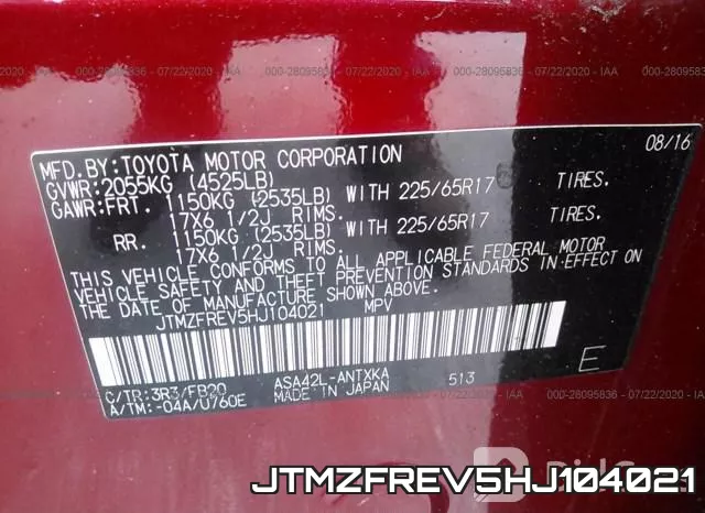 JTMZFREV5HJ104021 фото 10