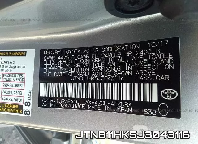 JTNB11HK5J3043116 фото 10
