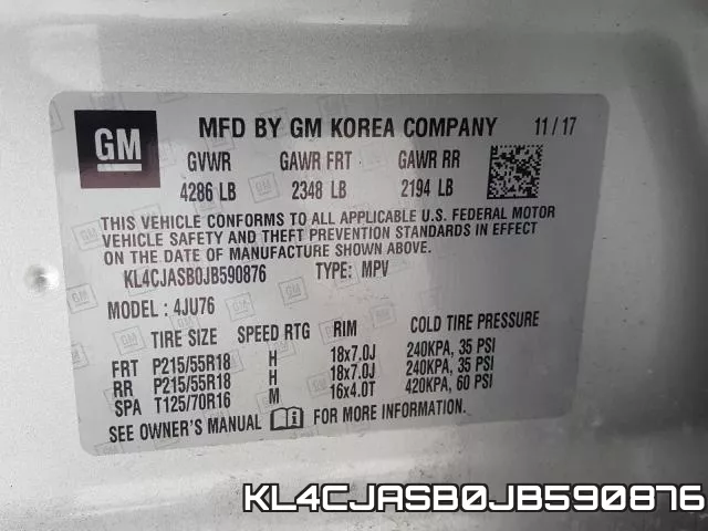 KL4CJASB0JB590876 фото 2