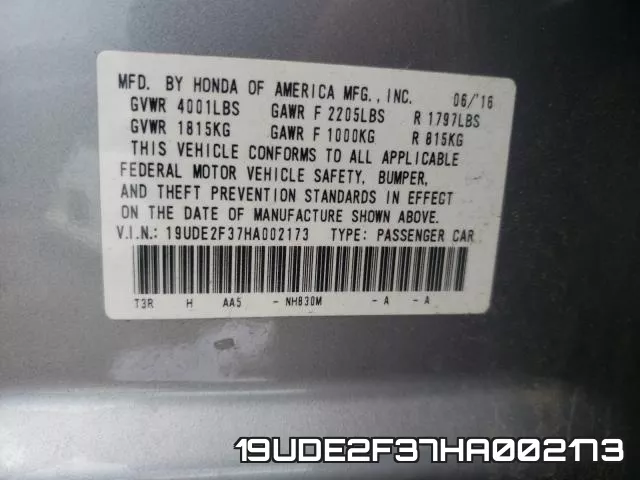 19UDE2F37HA002173 фото 2