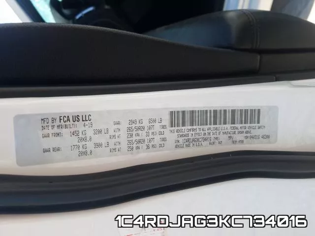 1C4RDJAG3KC734016 фото 2