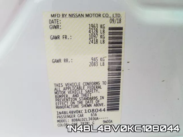 1N4BL4BV0KC108044 фото 2