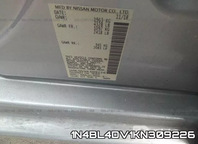 1N4BL4DV1KN309226 фото 10