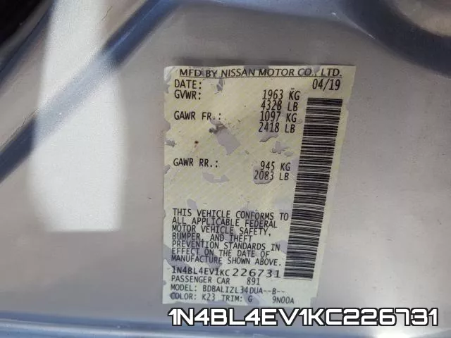 1N4BL4EV1KC226731 фото 2