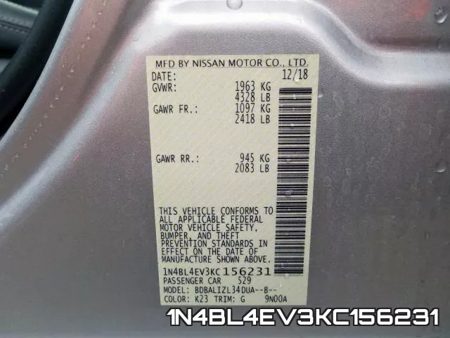 1N4BL4EV3KC156231 фото 2