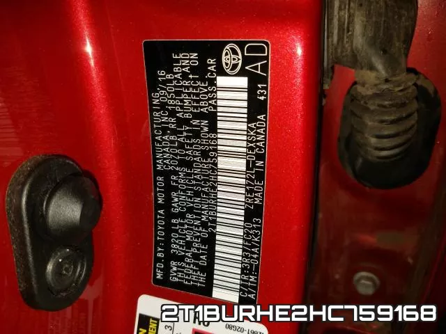 2T1BURHE2HC759168 фото 2