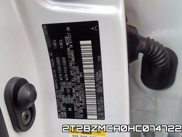 2T2BZMCA0HC074722 фото 2