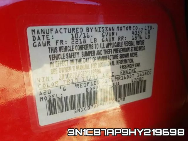 3N1CB7AP9HY219698 фото 2