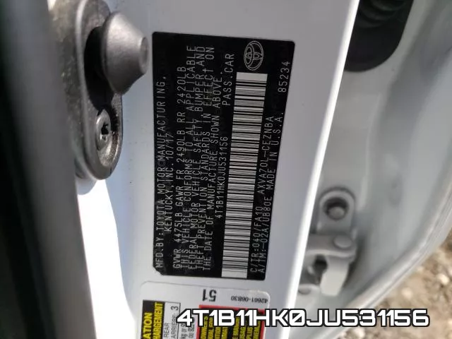 4T1B11HK0JU531156 фото 2