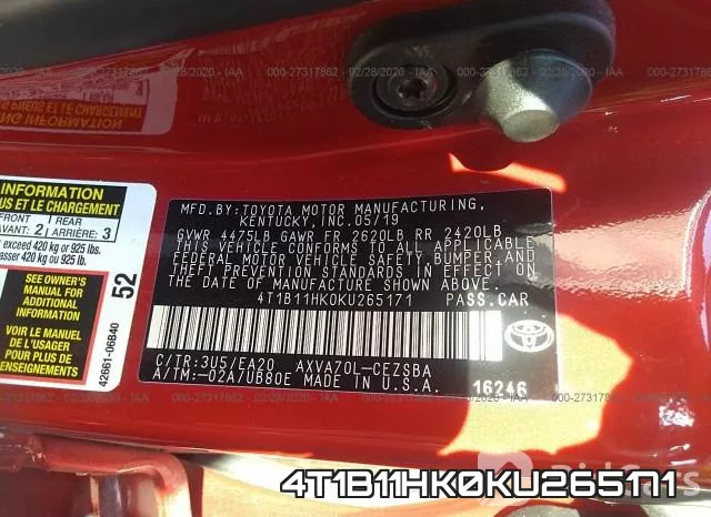 4T1B11HK0KU265171 фото 10