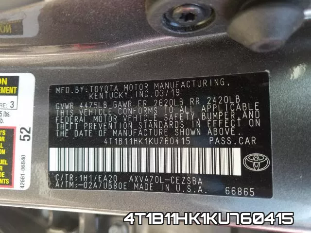 4T1B11HK1KU760415 фото 2