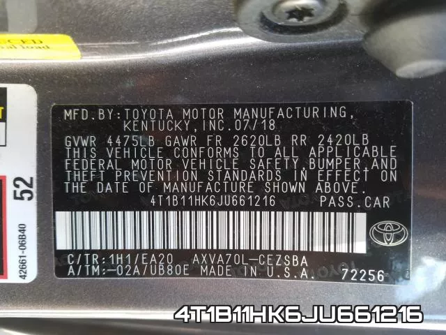 4T1B11HK6JU661216 фото 2