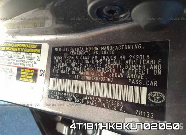 4T1B11HK8KU702060 фото 10