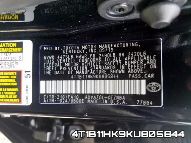 4T1B11HK9KU805844 фото 2