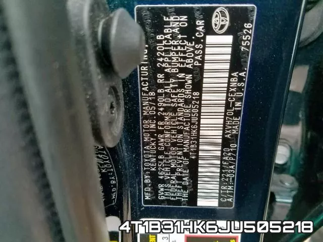 4T1B31HK6JU505218 фото 2