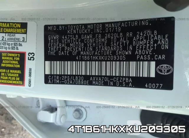 4T1B61HKXKU209305 фото 10