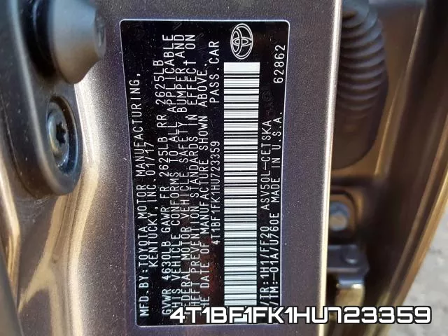 4T1BF1FK1HU723359 фото 2
