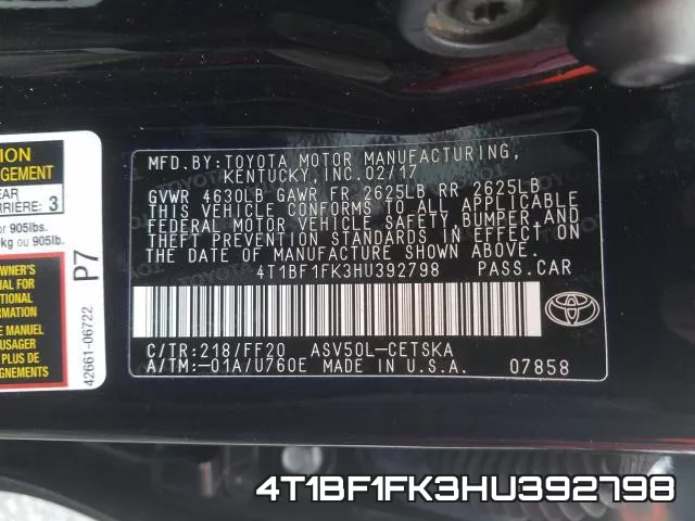 4T1BF1FK3HU392798 фото 2