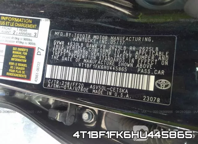 4T1BF1FK6HU445865 фото 10