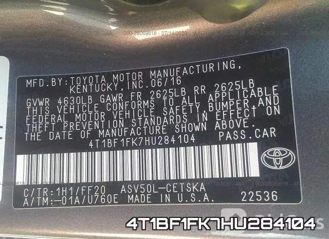 4T1BF1FK7HU284104 фото 10