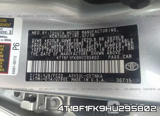 4T1BF1FK9HU295802 фото 10