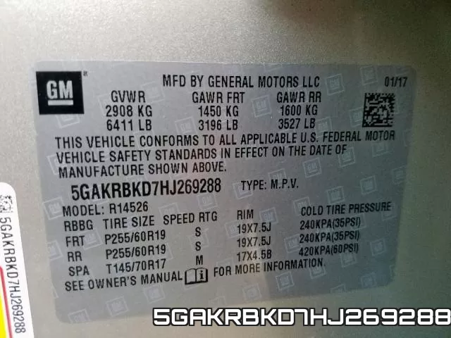5GAKRBKD7HJ269288 фото 2