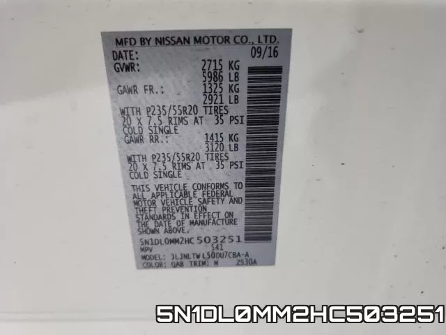 5N1DL0MM2HC503251 фото 2
