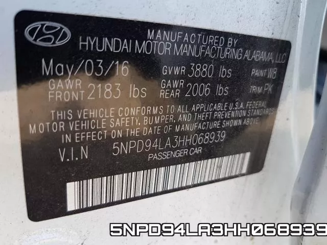 5NPD94LA3HH068939 фото 2