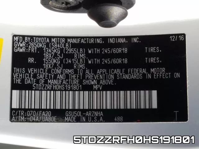 5TDZZRFH0HS191801 фото 2