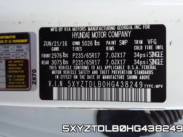 5XYZTDLB0HG438249 фото 2