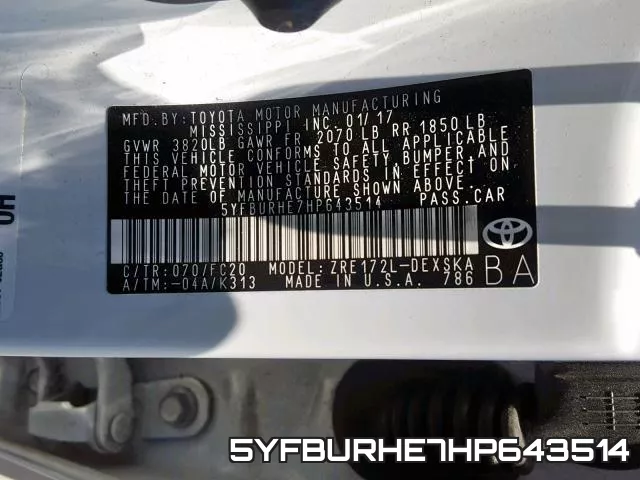 5YFBURHE7HP643514 фото 2