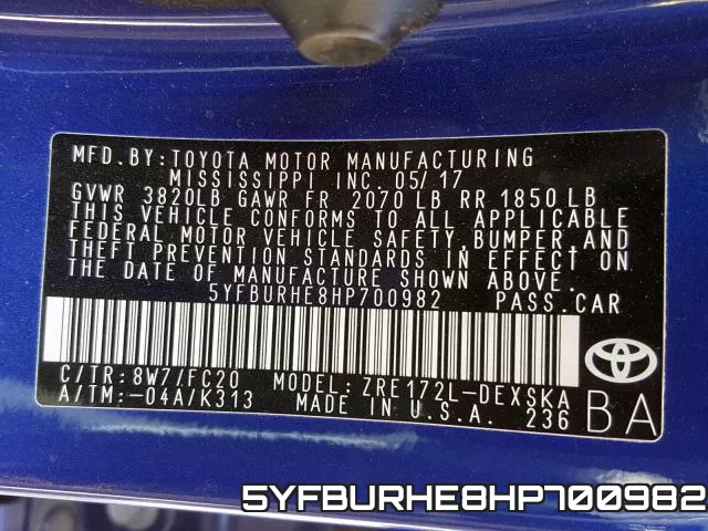 5YFBURHE8HP700982 фото 2