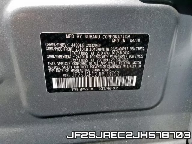JF2SJAEC2JH578703 фото 2