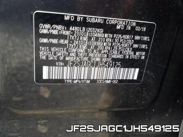 JF2SJAGC1JH549125 фото 2